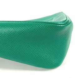 PRADA 2NE054 Embossed Triangle Plate Pouch Clutch Bag with Strap Saffiano Leather Men's Green