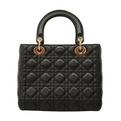 Christian Dior Handbag Cannage Lady Leather Black Women's