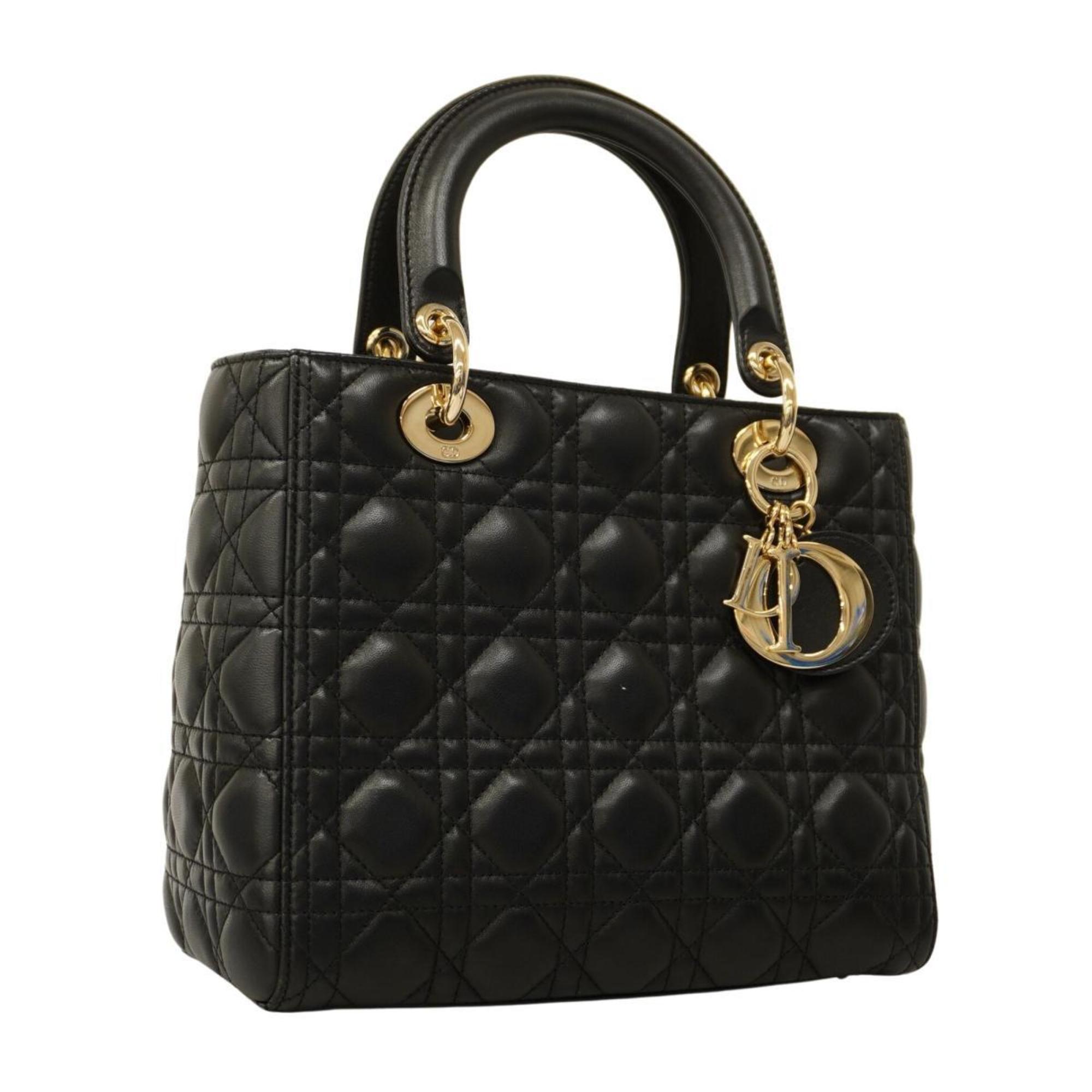 Christian Dior Handbag Cannage Lady Leather Black Women's