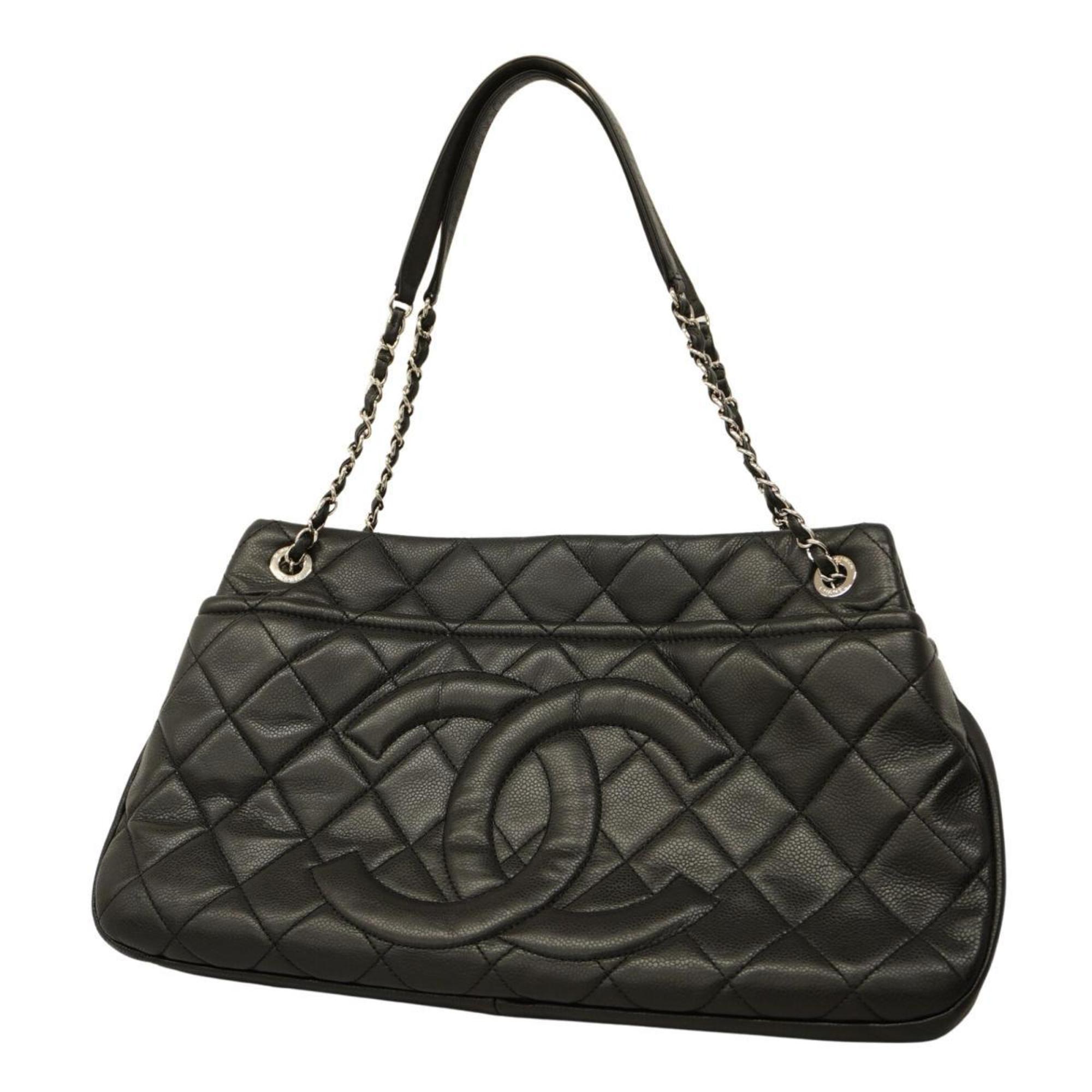 Chanel Shoulder Bag Matelasse Chain Caviar Skin Black Women's