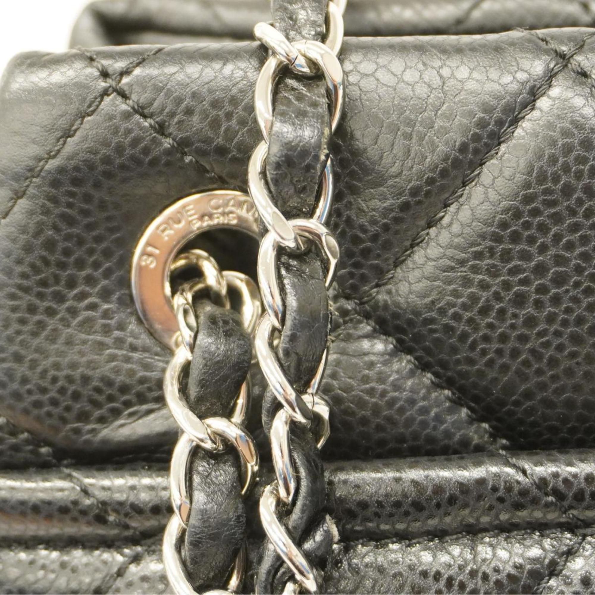 Chanel Shoulder Bag Matelasse Chain Caviar Skin Black Women's