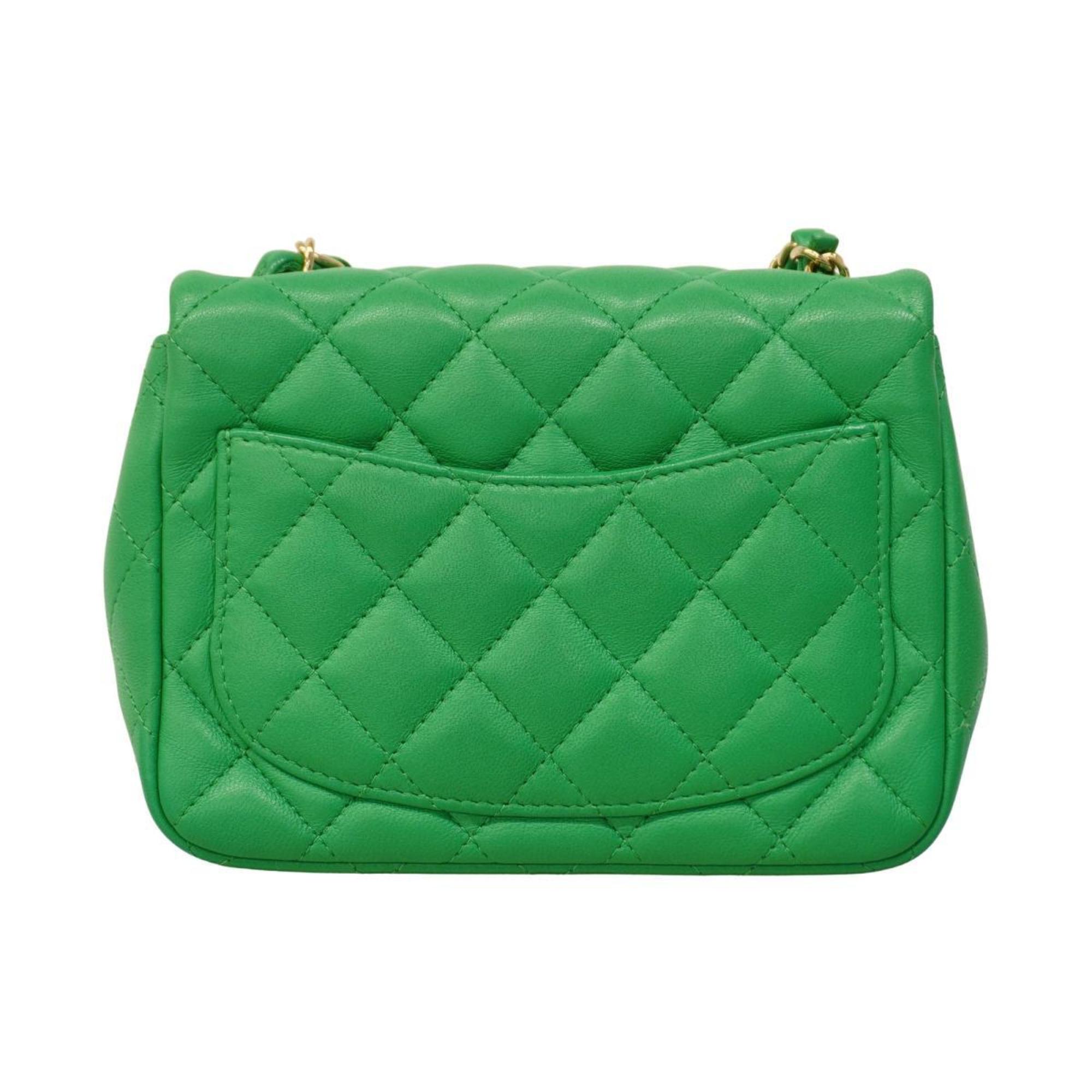 Chanel Shoulder Bag Matelasse Lambskin Green Champagne Women's