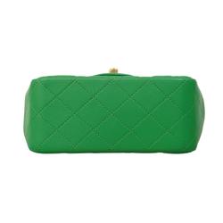 Chanel Shoulder Bag Matelasse Lambskin Green Champagne Women's