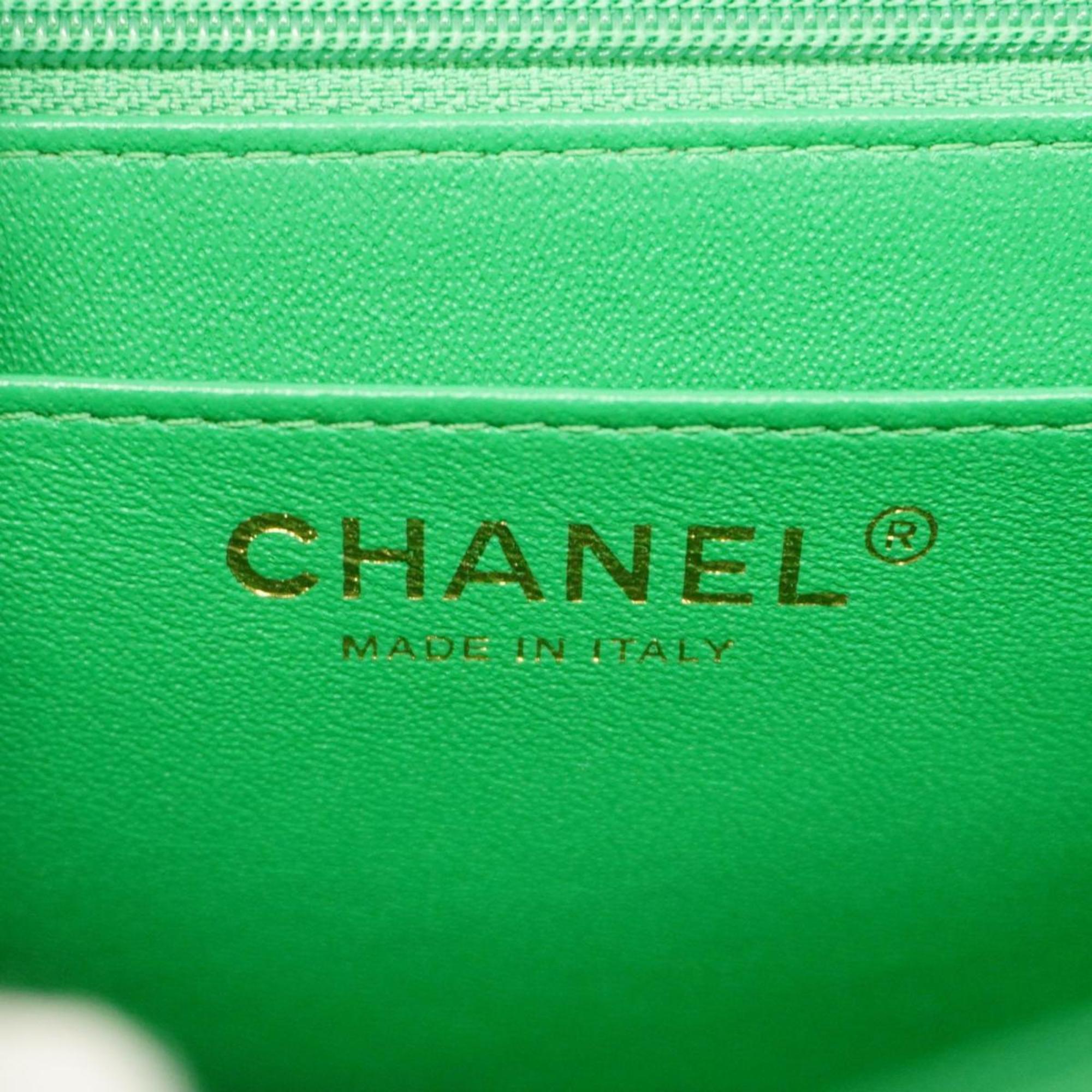 Chanel Shoulder Bag Matelasse Lambskin Green Champagne Women's