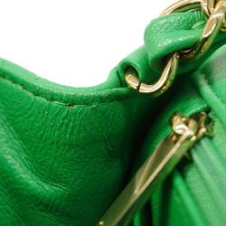 Chanel Shoulder Bag Matelasse Lambskin Green Champagne Women's