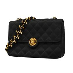 Chanel Shoulder Bag, Matelasse, Chain Shoulder, Satin, Black, Women's