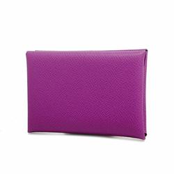 Hermes Wallet/Coin Case Calvi Duo U Stamp Veau Epsom Anemone Men's Women's