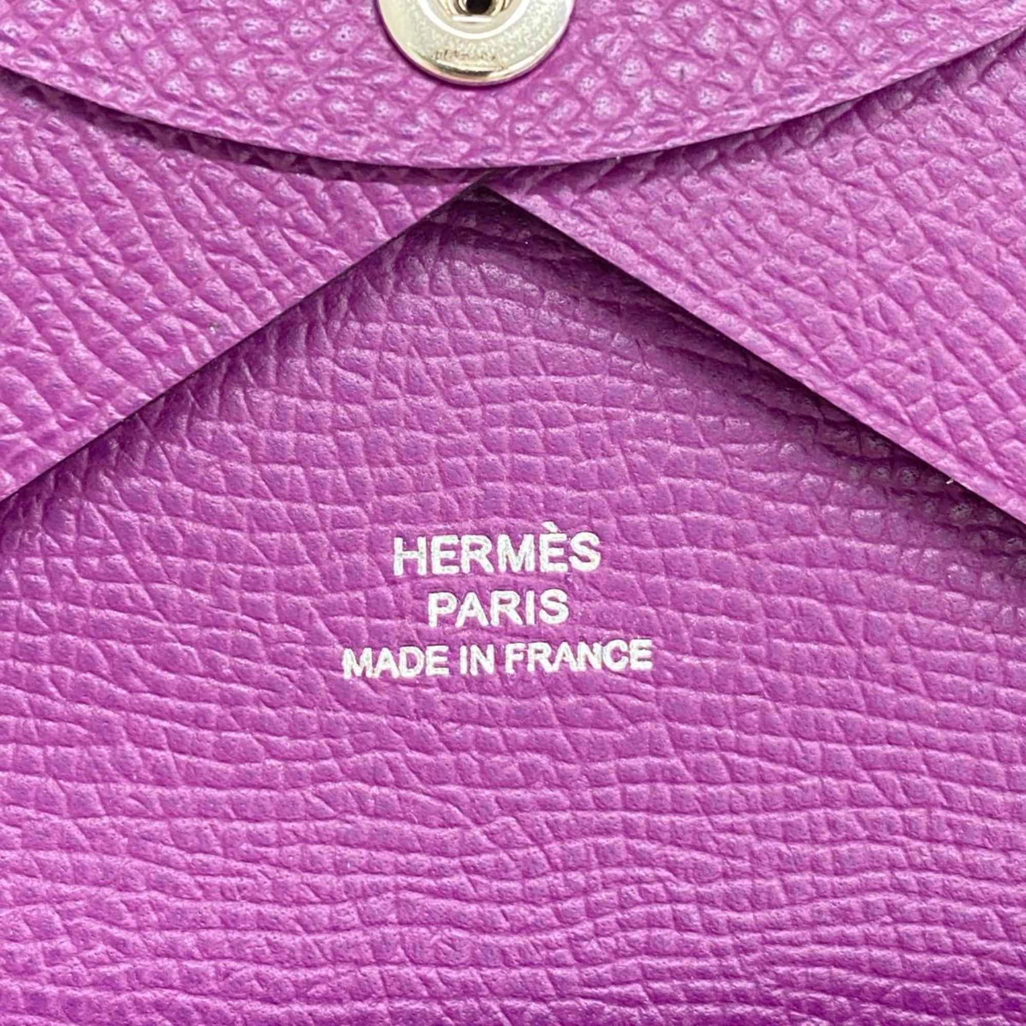 Hermes Wallet/Coin Case Calvi Duo U Stamp Veau Epsom Anemone Men's Women's