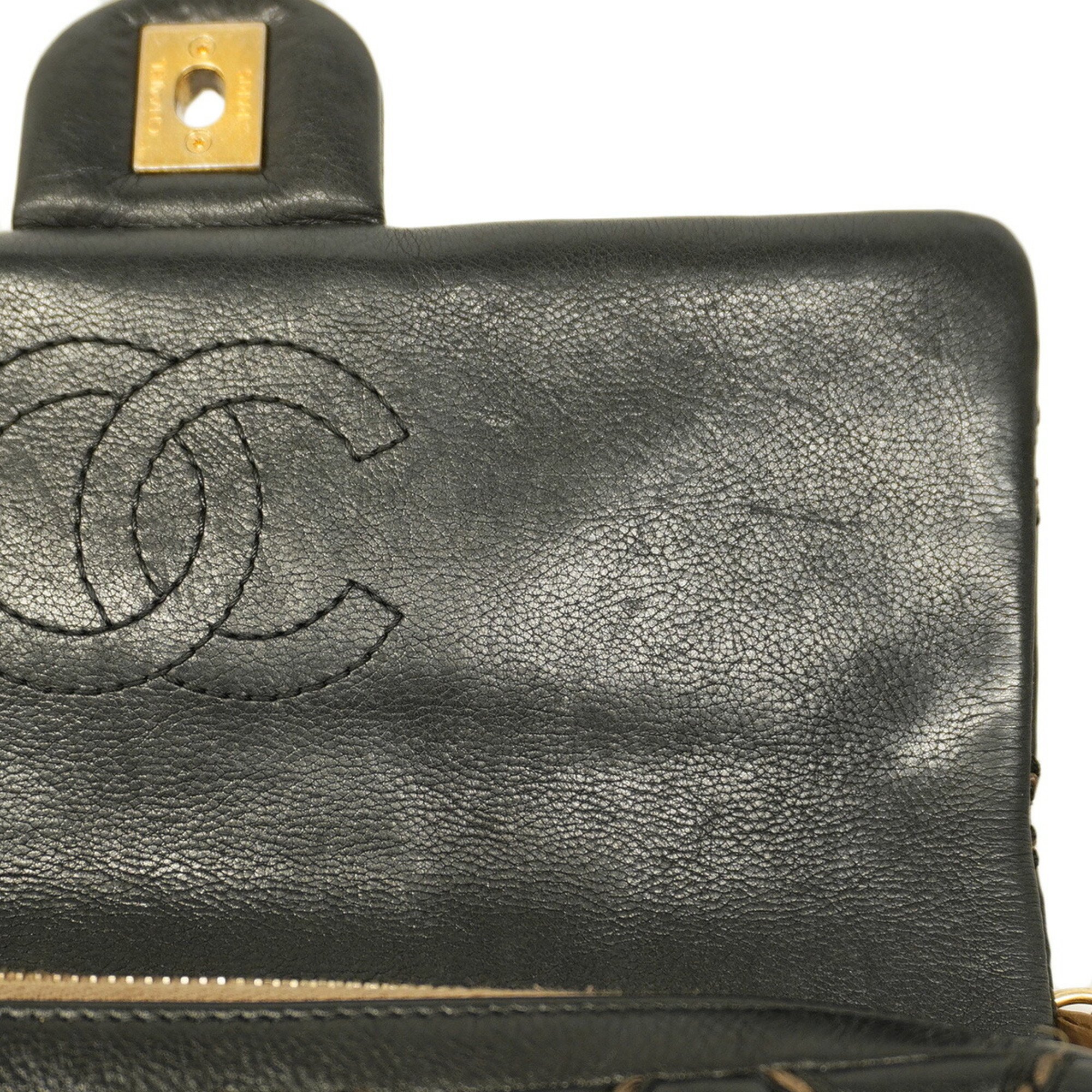 Chanel Shoulder Bag Wild Stitch Chain Leather Black Women's