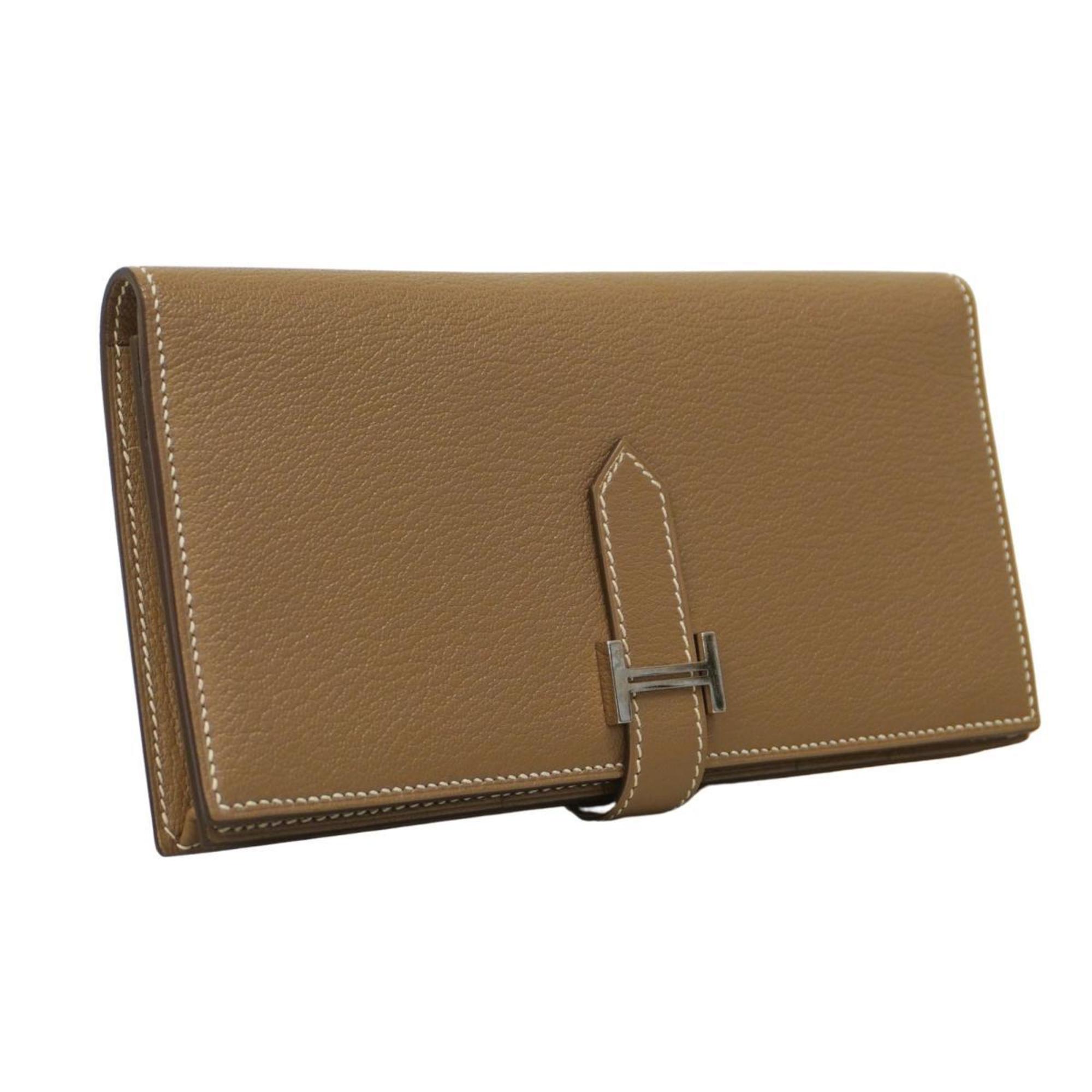 Hermes Long Wallet Bearn Soufflet Z Stamp Chevre Mysore Etoupe Men's Women's