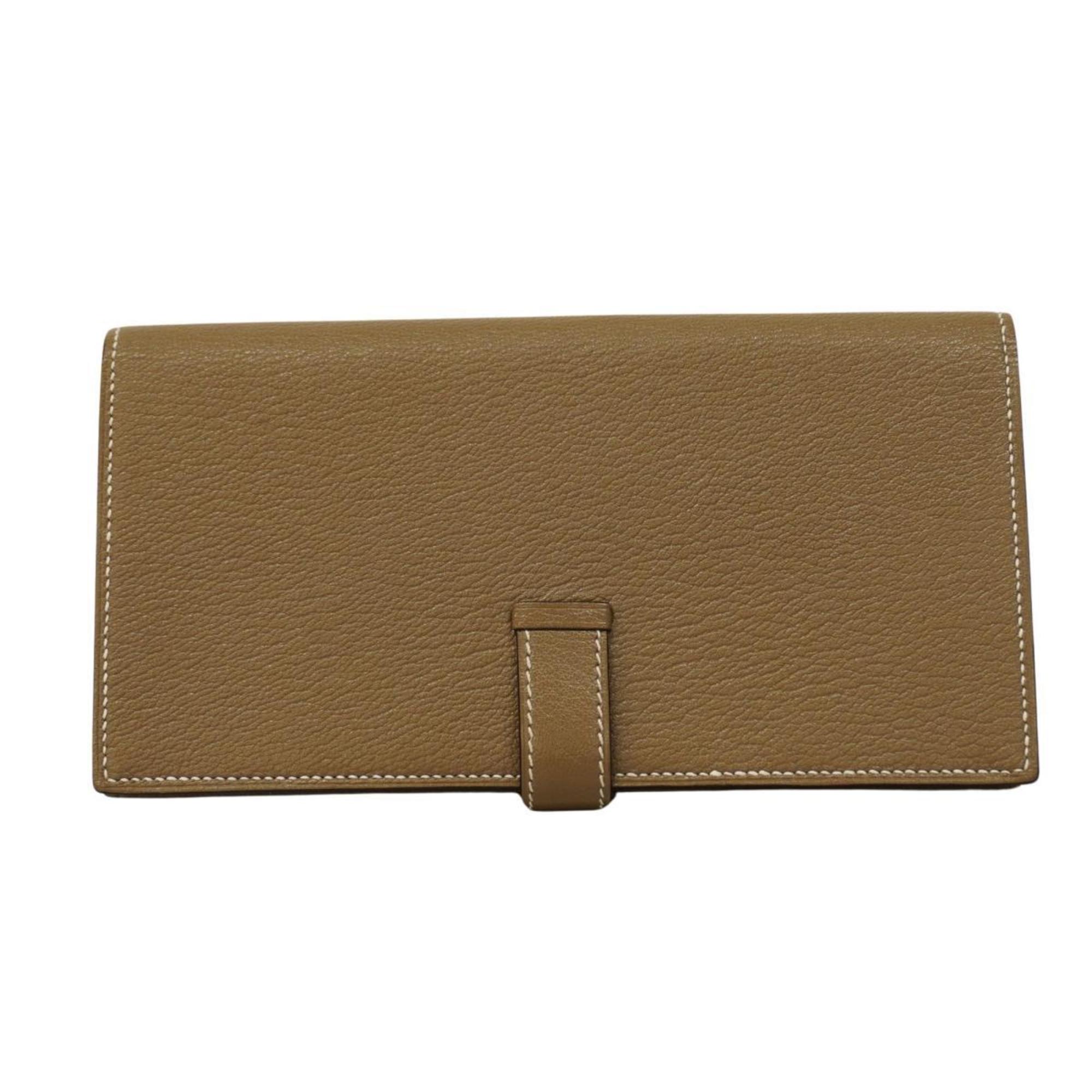 Hermes Long Wallet Bearn Soufflet Z Stamp Chevre Mysore Etoupe Men's Women's