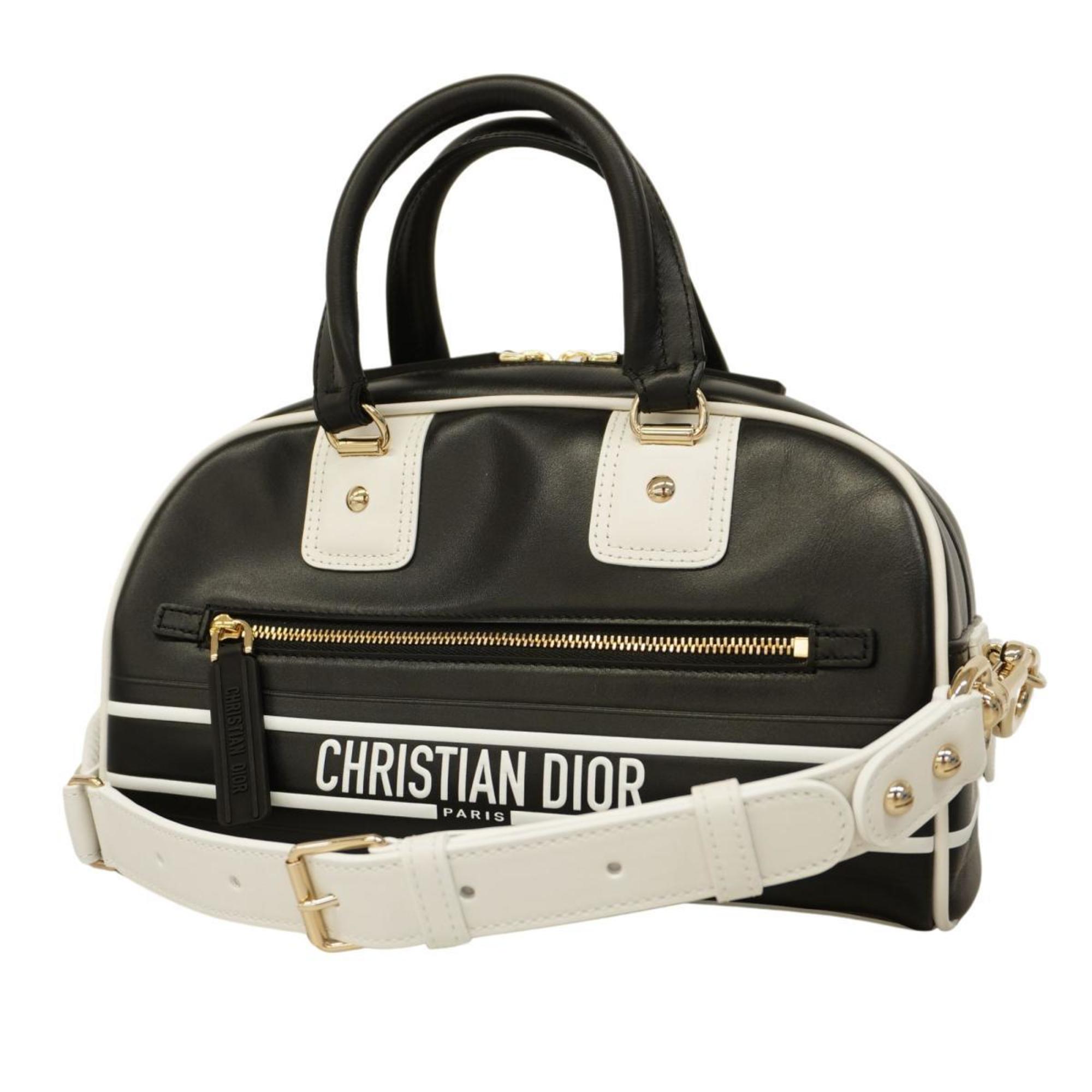 Christian Dior Handbag Vibe Leather Black White Women's