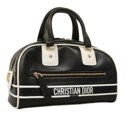 Christian Dior Handbag Vibe Leather Black White Women's