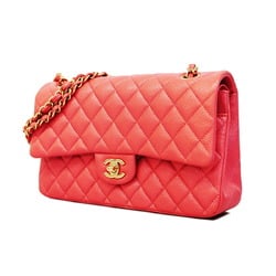 Chanel Shoulder Bag Matelasse W Flap Chain Caviar Skin Pink Champagne Women's