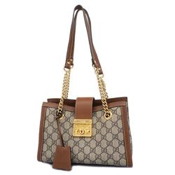 Gucci Shoulder Bag GG Supreme Padlock 498156 Leather Brown Women's