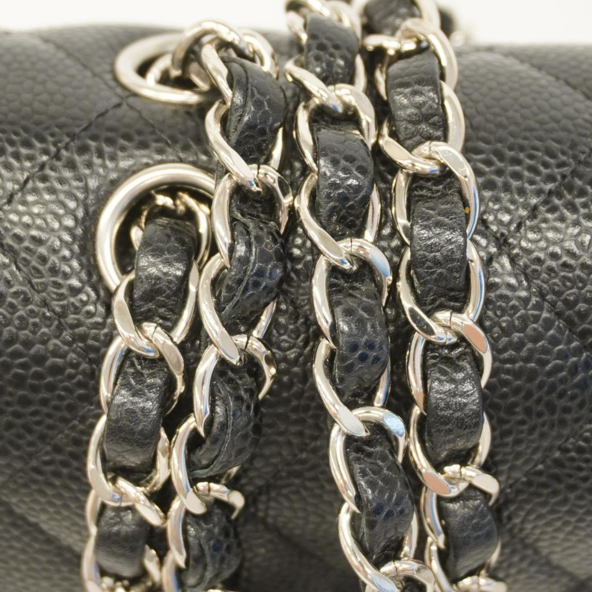 Chanel Shoulder Bag Matelasse W Flap Chain Caviar Skin Black Women's