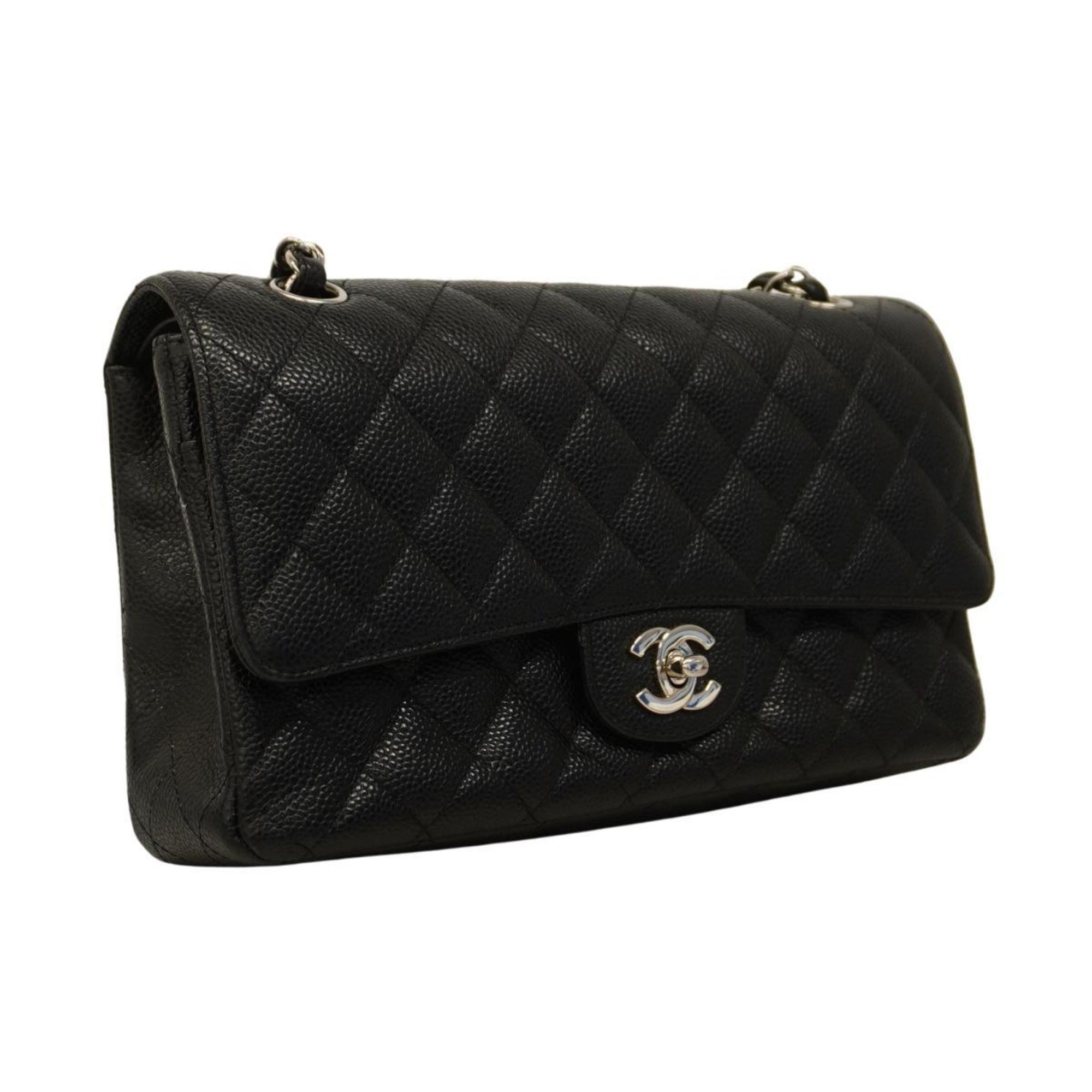 Chanel Shoulder Bag Matelasse W Flap Chain Caviar Skin Black Women's