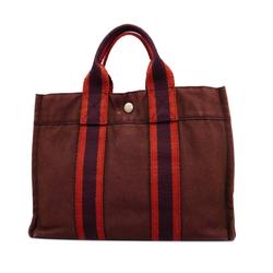 Hermes Tote Bag Foult PM Canvas Bordeaux Women's