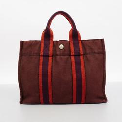 Hermes Tote Bag Foult PM Canvas Bordeaux Women's