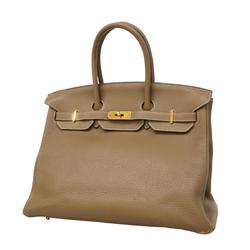 Hermes handbag Birkin 35 C stamp Taurillon Clemence Etoupe for women