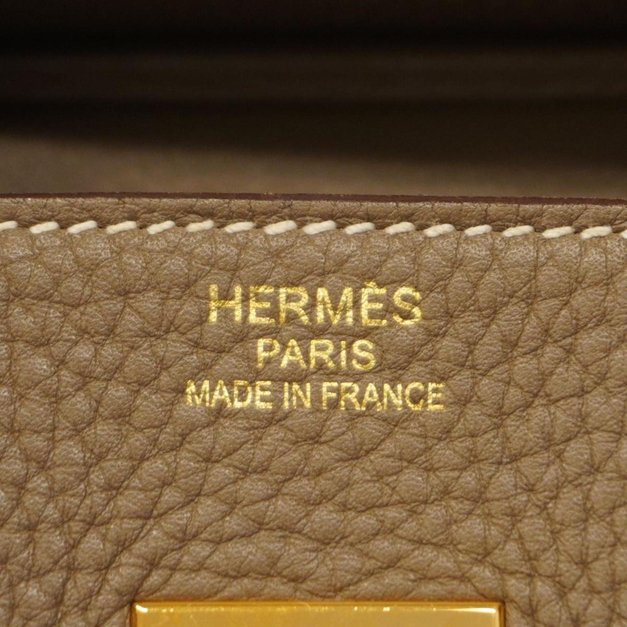 Hermes handbag Birkin 35 C stamp Taurillon Clemence Etoupe for women