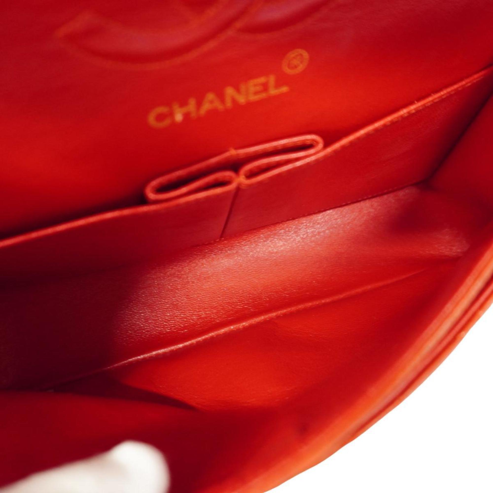 Chanel Shoulder Bag Matelasse W Flap Chain Lambskin Red Women's