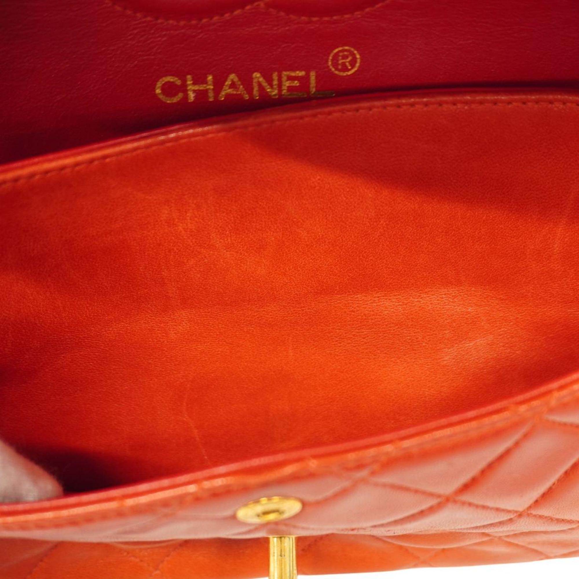 Chanel Shoulder Bag Matelasse W Flap Chain Lambskin Red Women's