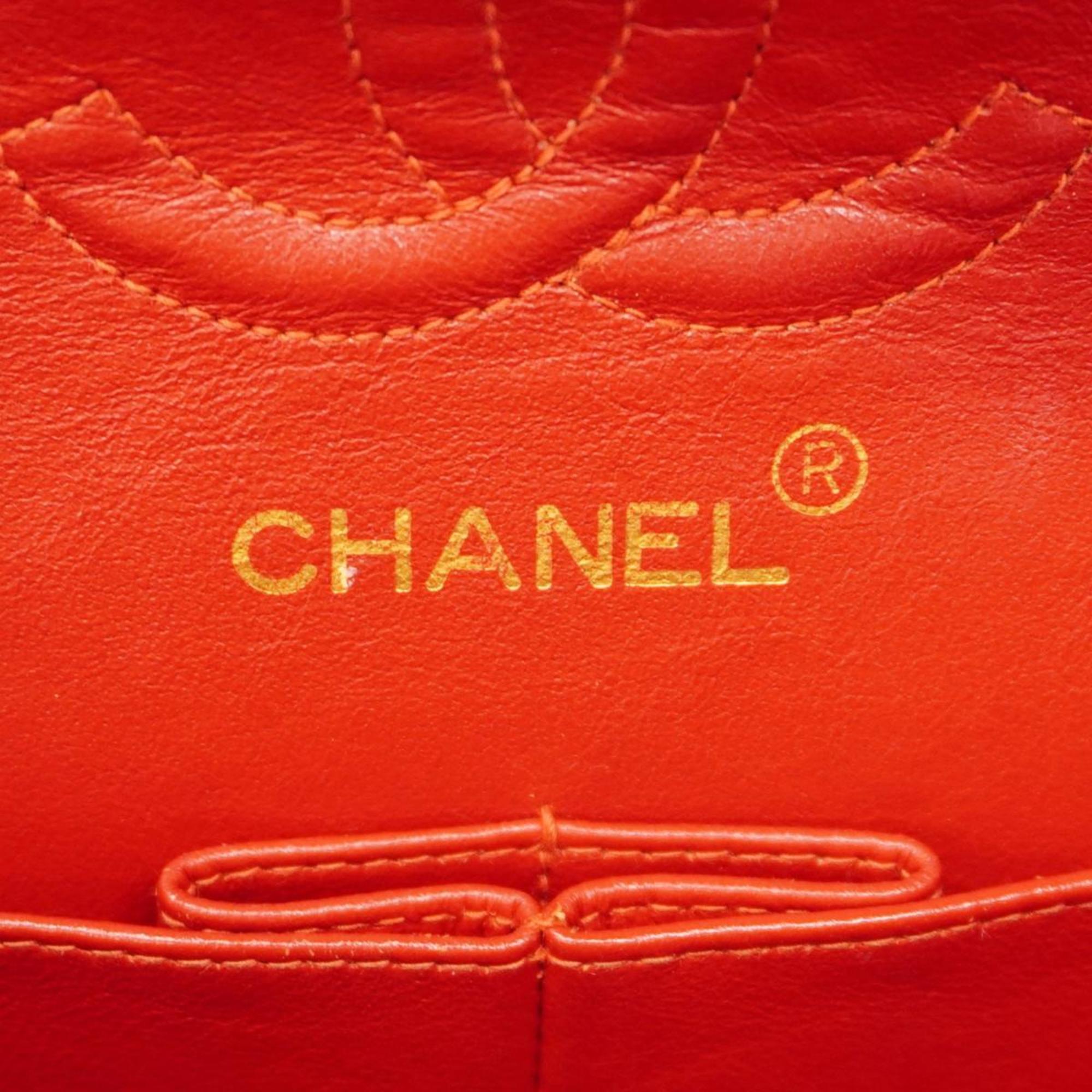 Chanel Shoulder Bag Matelasse W Flap Chain Lambskin Red Women's