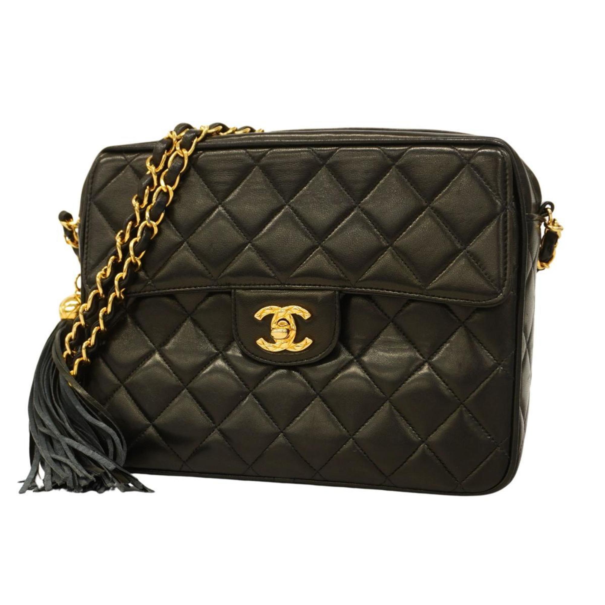 Chanel Shoulder Bag Matelasse Brilliant with Chain Lambskin Black Women's