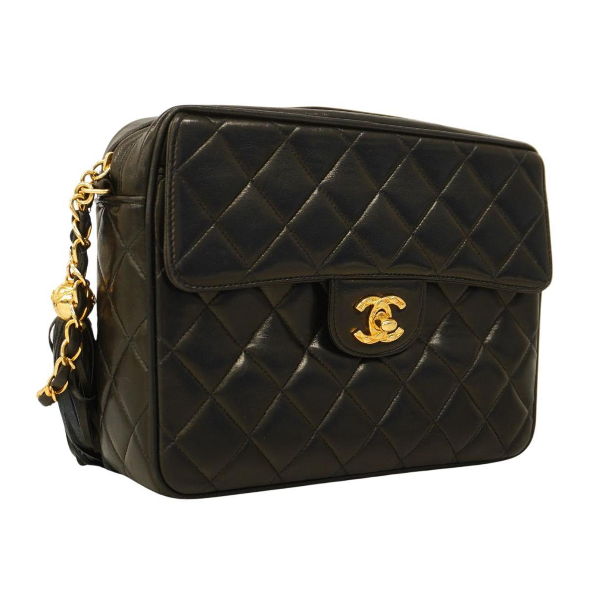 Chanel Shoulder Bag Matelasse Brilliant with Chain Lambskin Black Women's