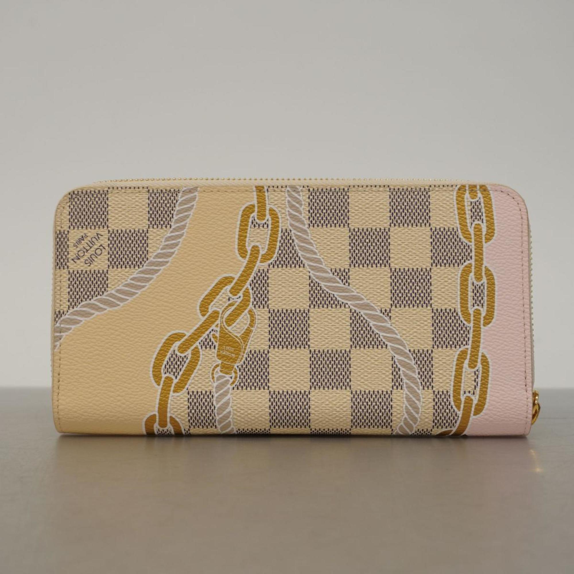 Louis Vuitton Long Wallet Damier Azur Zippy N40480 White Women's