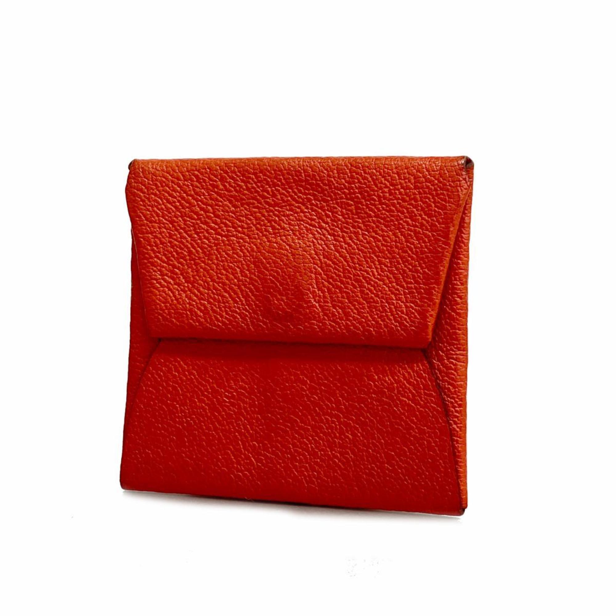 Hermes Wallet/Coin Case Bastia Z Stamp Chevre Mysore Rouge Tomato Women's