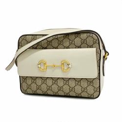 Gucci Shoulder Bag GG Supreme Horsebit 645454 Leather Brown White Women's