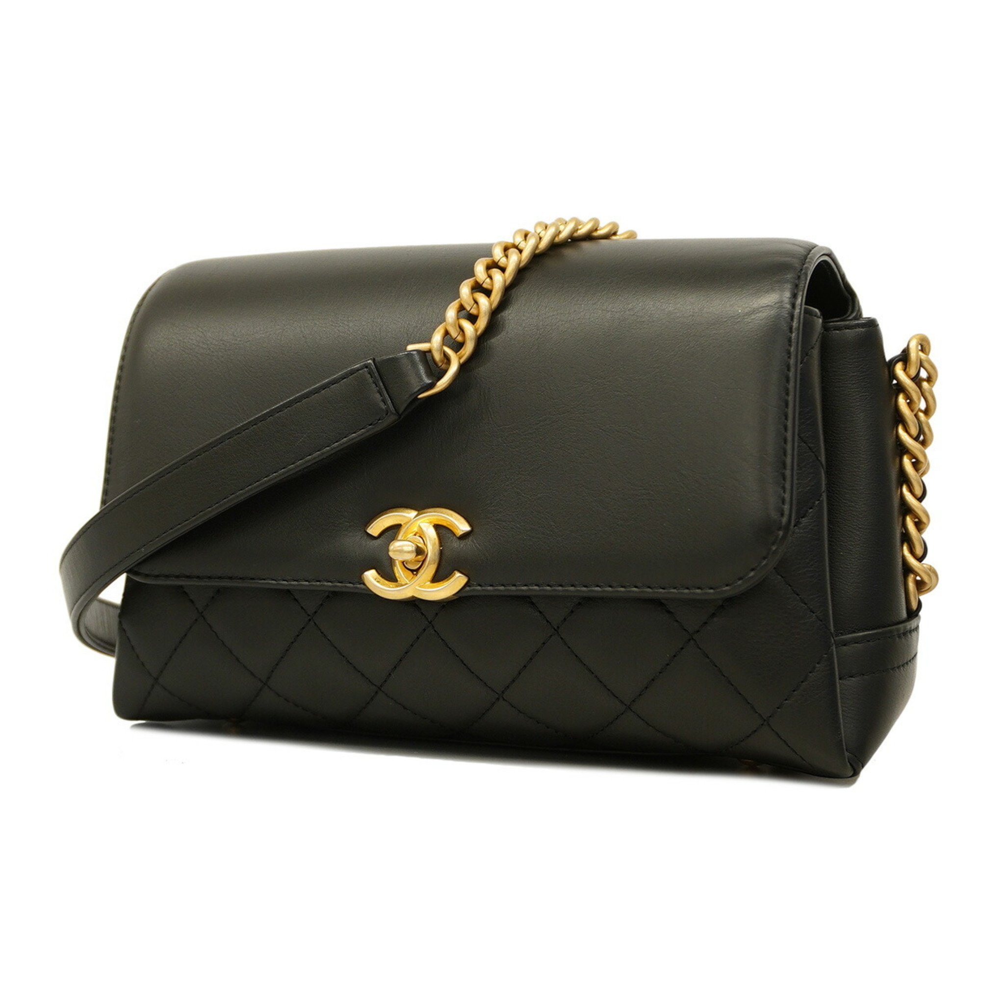 Chanel Shoulder Bag Matelasse Chain Lambskin Black Women's