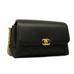 Chanel Shoulder Bag Matelasse Chain Lambskin Black Women's