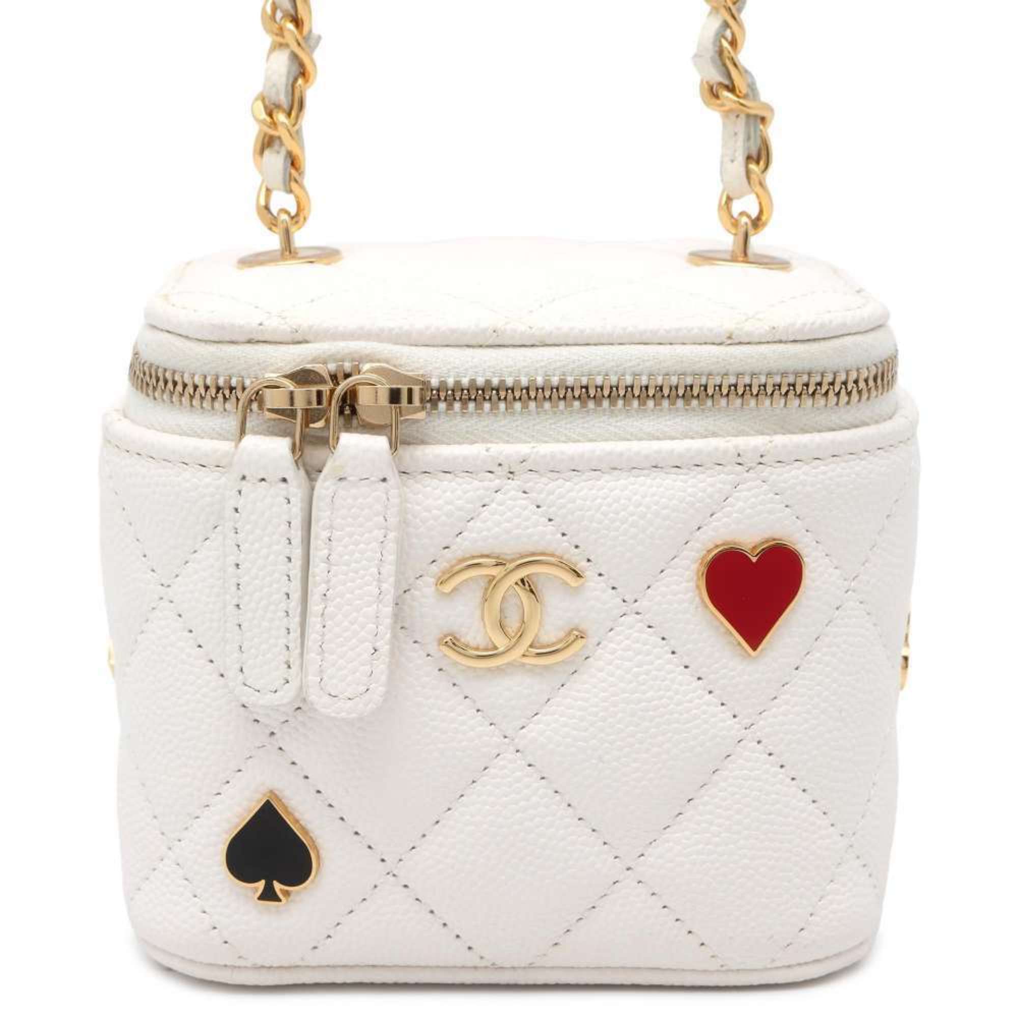 Chanel Chain Shoulder Bag Coco Mark Matelasse Vanity Trump Small Caviar Skin AP3078 White