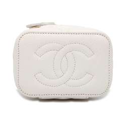 Chanel Chain Shoulder Bag Coco Mark Matelasse Vanity Trump Small Caviar Skin AP3078 White