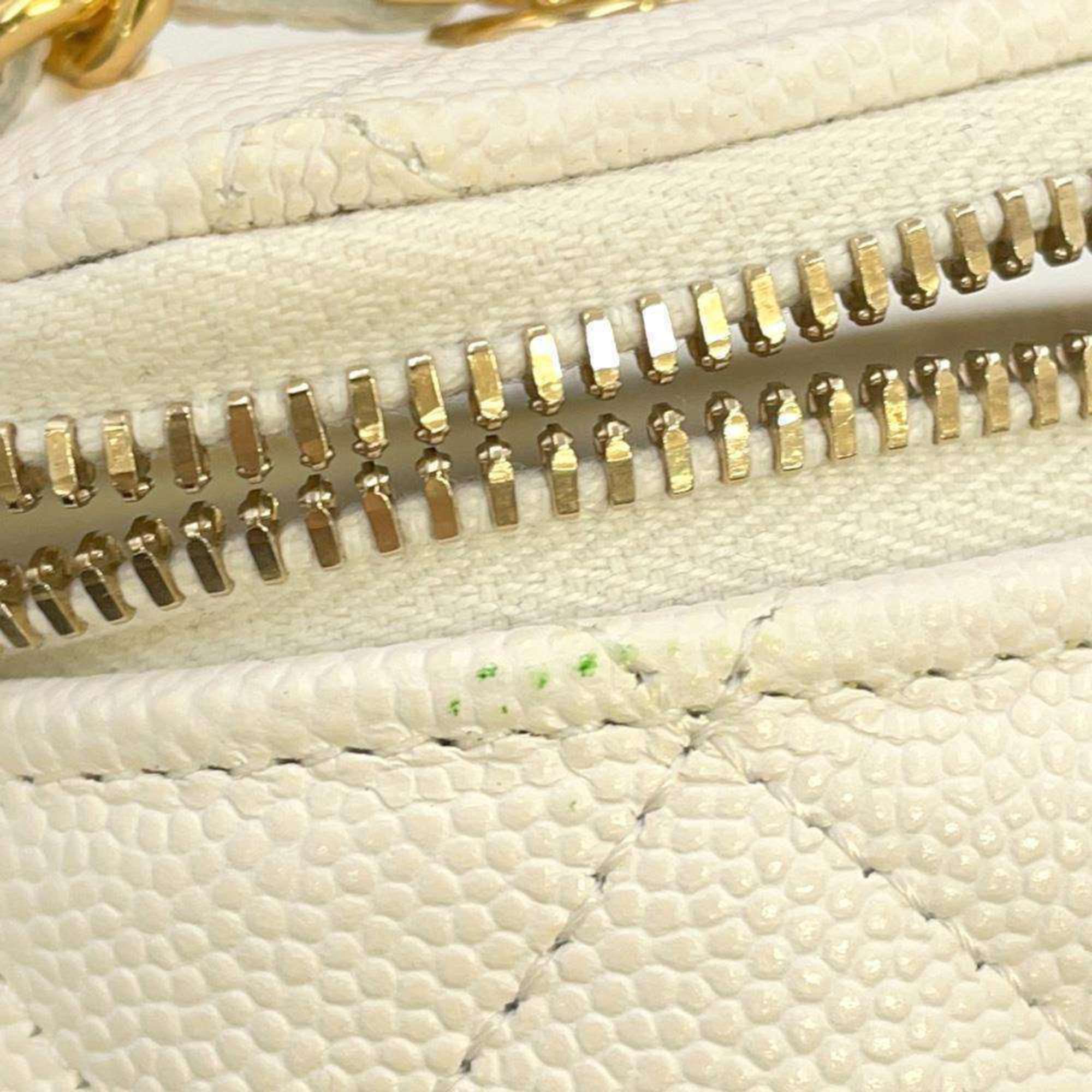 Chanel Chain Shoulder Bag Coco Mark Matelasse Vanity Trump Small Caviar Skin AP3078 White