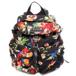 Miu Miu Miu Backpack Floral Print Canvas 5BZ033 MIUMIU Bag Flower Black