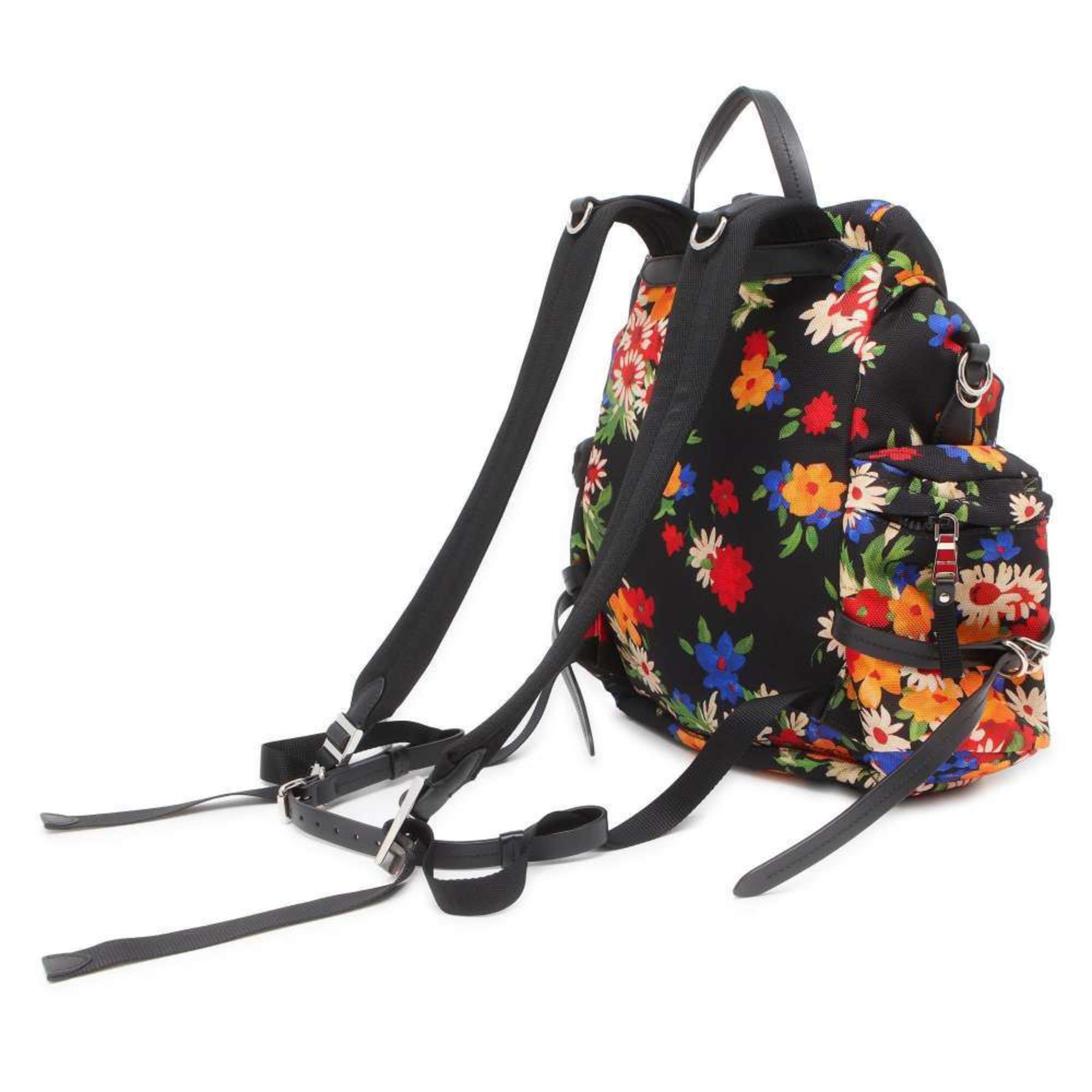 Miu Miu Miu Backpack Floral Print Canvas 5BZ033 MIUMIU Bag Flower Black