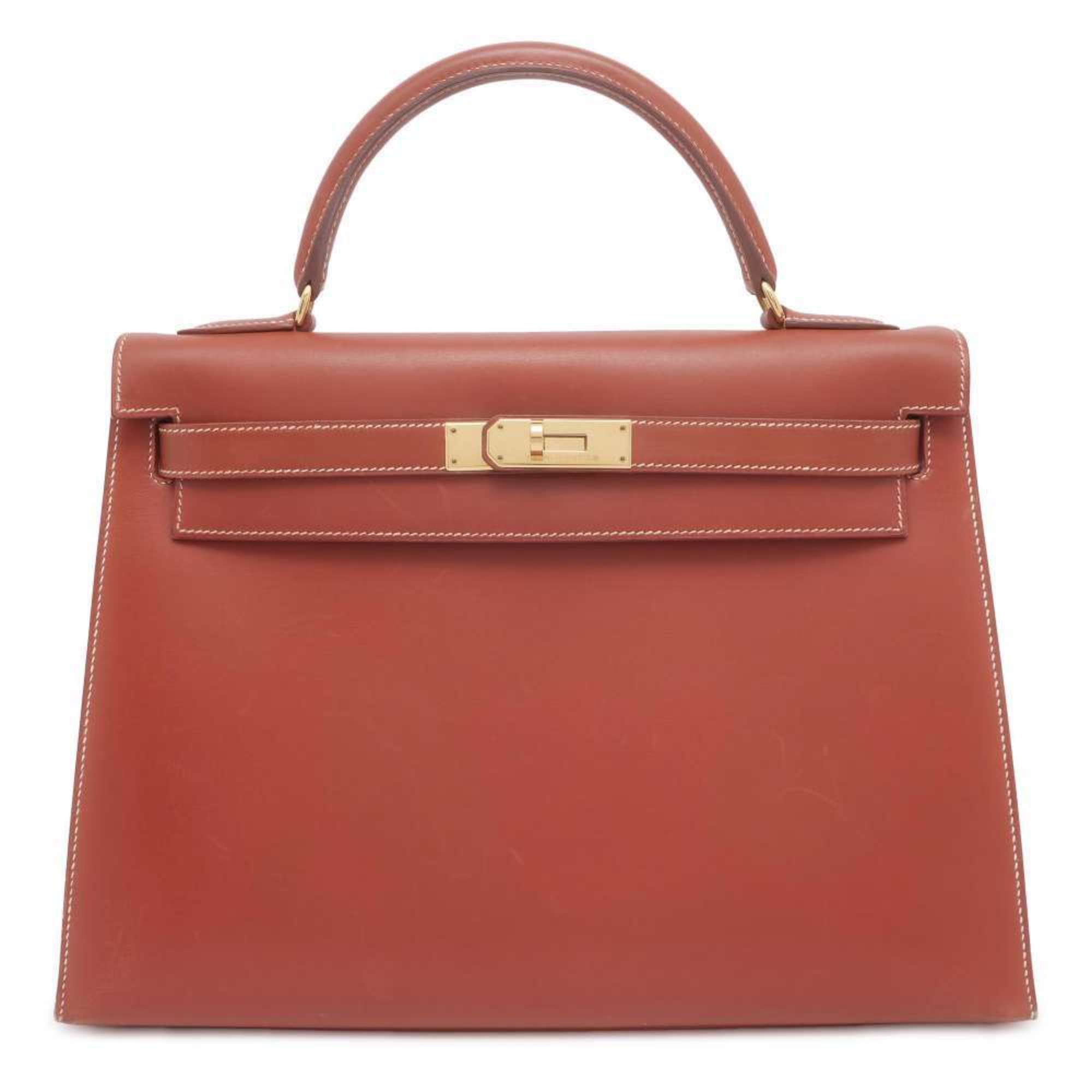 Hermes handbag Kelly 32, outside stitching, brick box calf, C stamp, 2-way shoulder bag