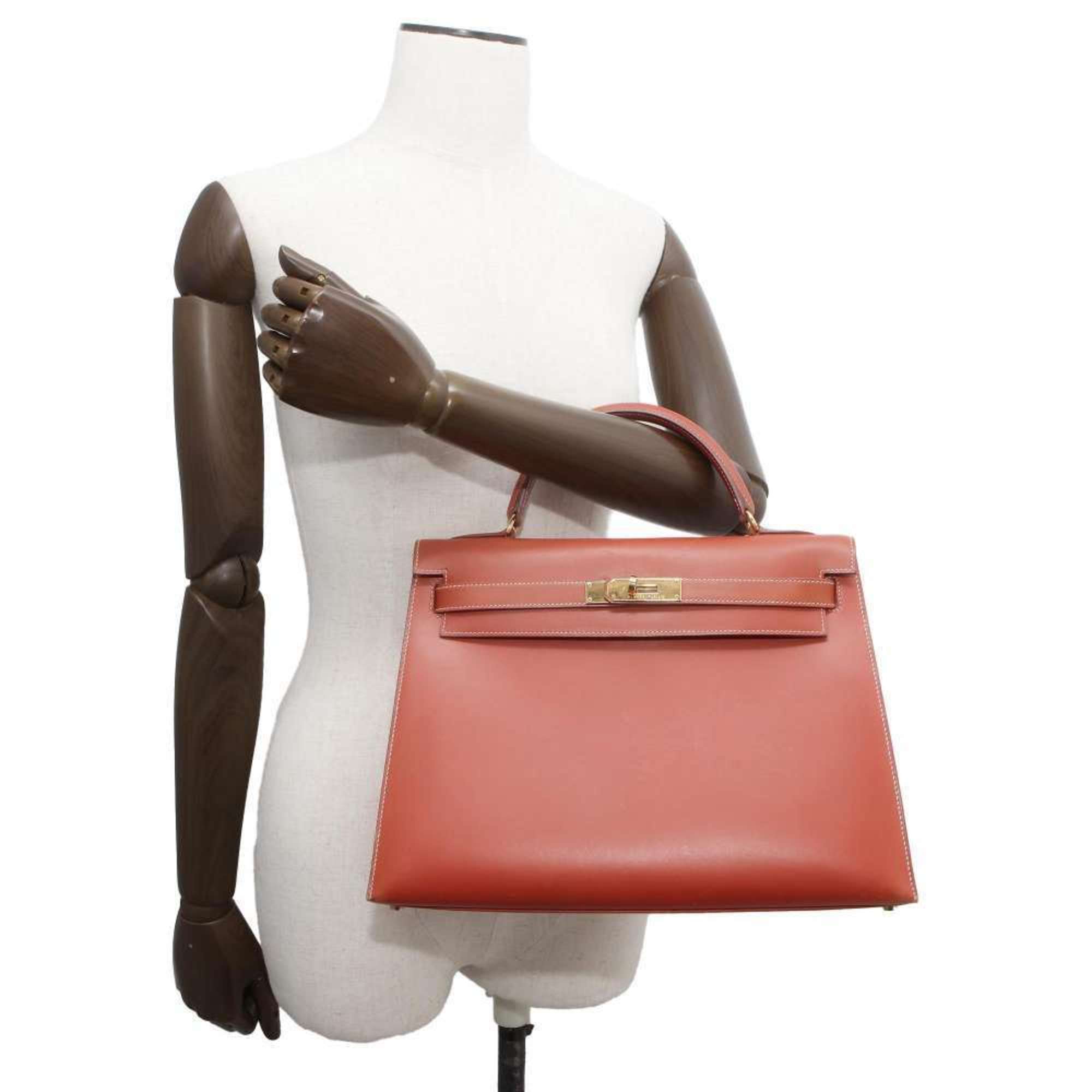 Hermes handbag Kelly 32, outside stitching, brick box calf, C stamp, 2-way shoulder bag