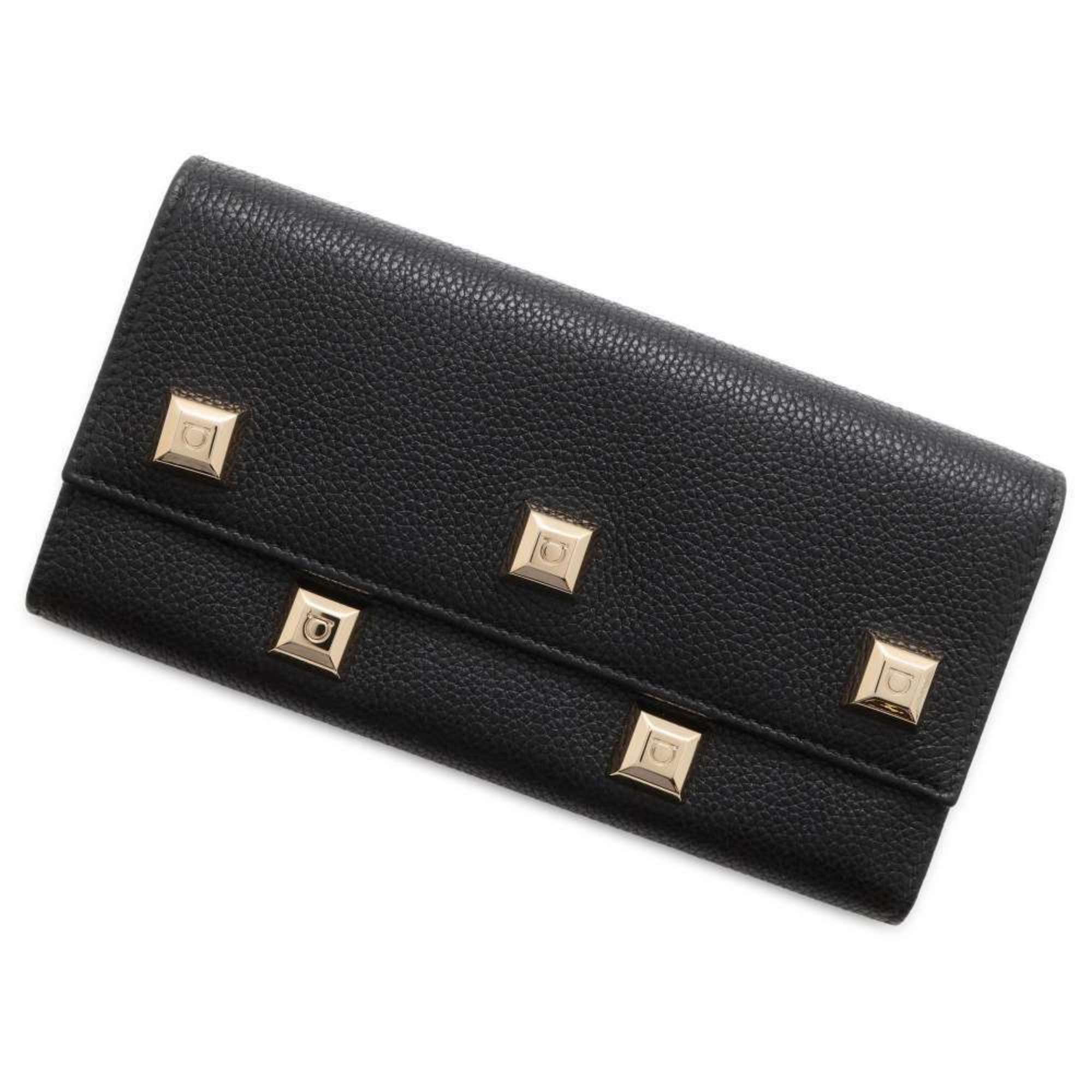 Salvatore Ferragamo Long Wallet Gancini Studs JP-22-D502 Black