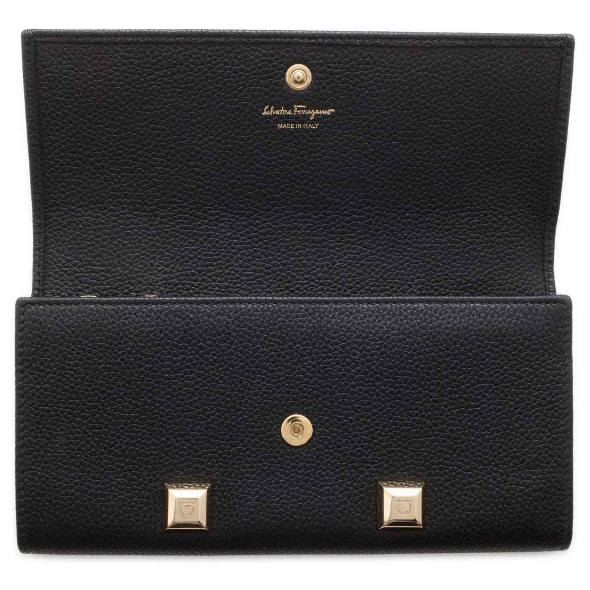 Salvatore Ferragamo Long Wallet Gancini Studs JP-22-D502 Black