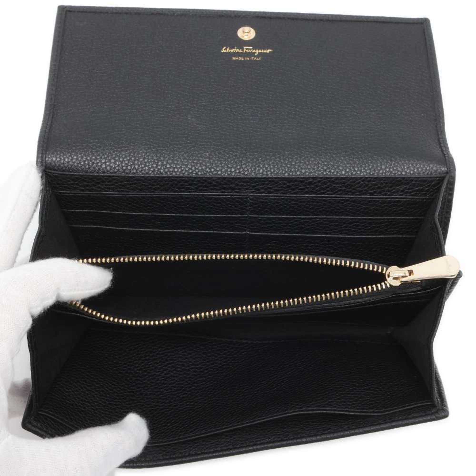 Salvatore Ferragamo Long Wallet Gancini Studs JP-22-D502 Black