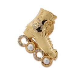 CHANEL Brooch Skate Rhinestone Faux Pearl F24 C