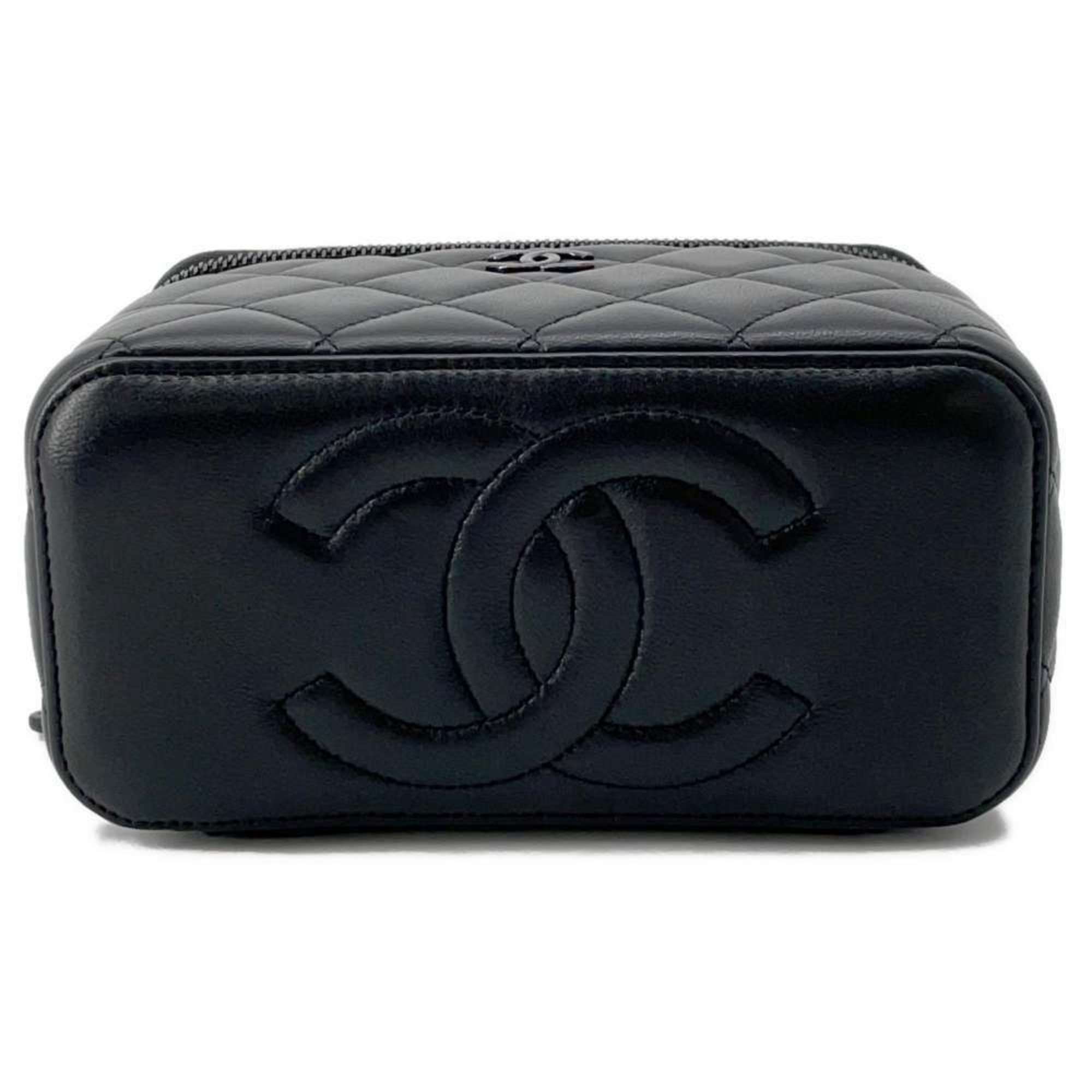 Chanel Chain Shoulder Bag Matelasse Coco Mark Vanity Case Lambskin AP2199 CHANEL Black