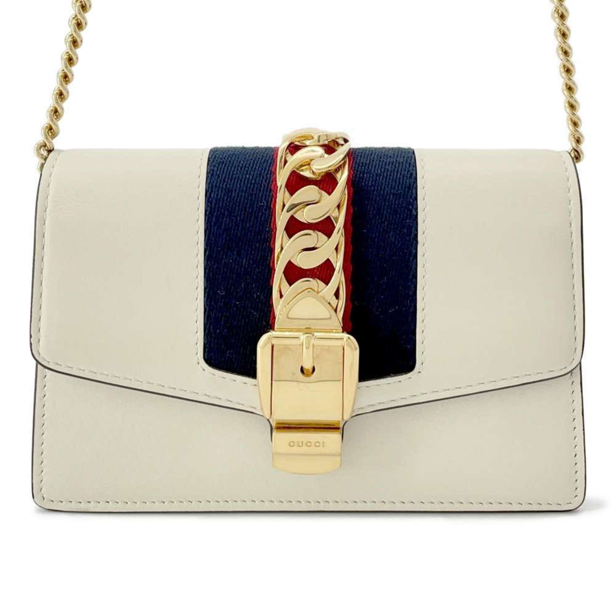 Gucci Chain Shoulder Bag Sylvie Web Leather 494646 GUCCI White