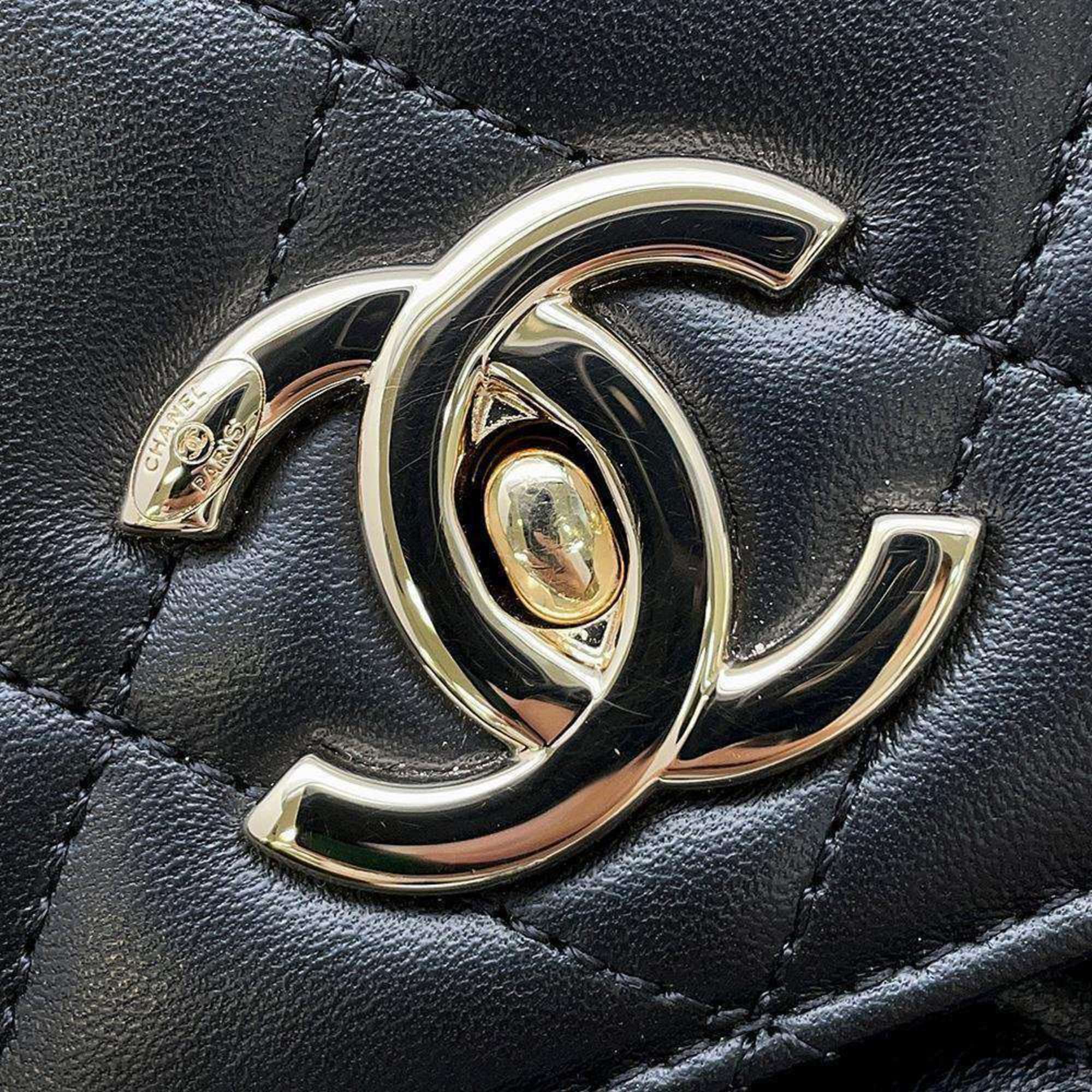 CHANEL Handbag Coco Mark Matelasse Lambskin A92236 2way Shoulder Trendy CC Black