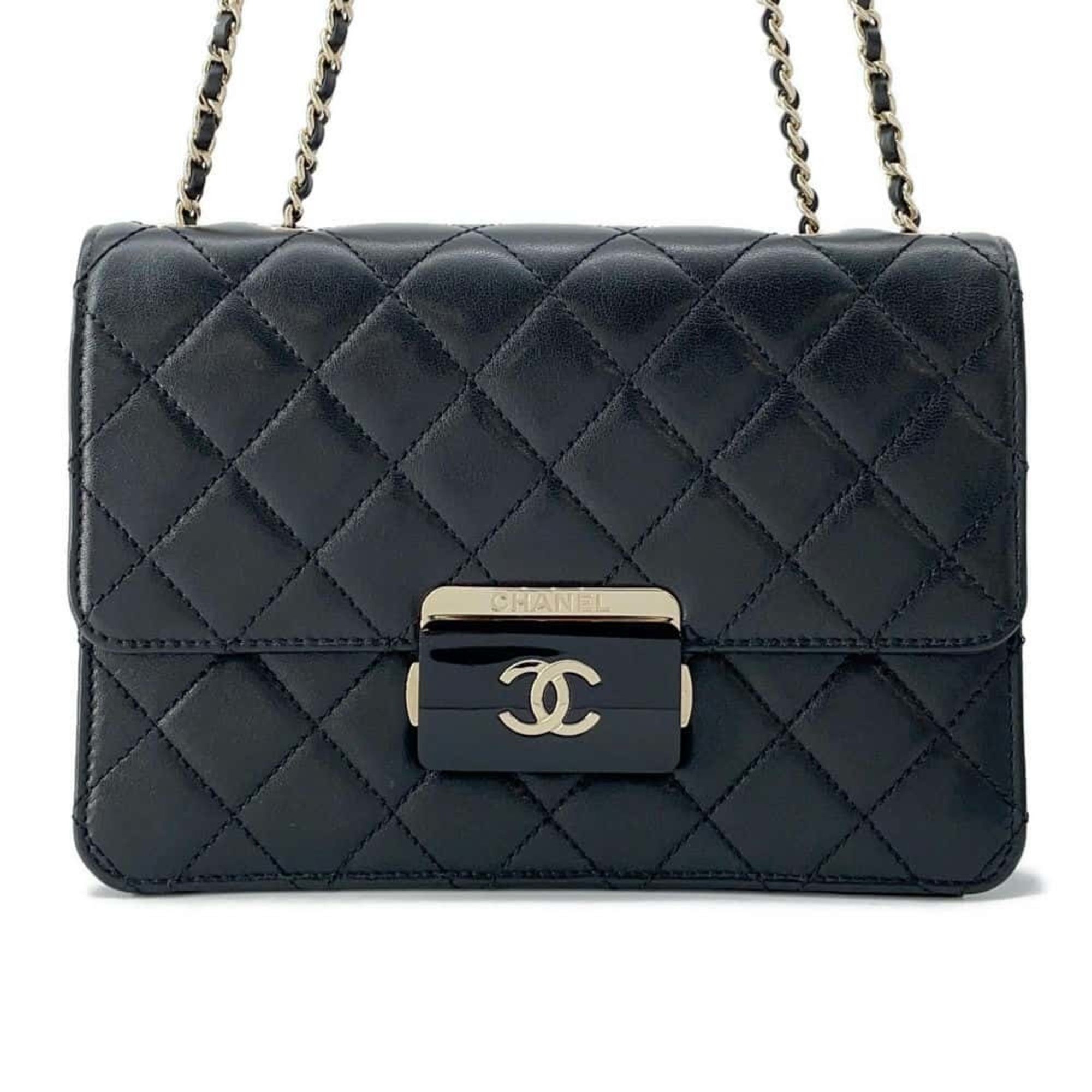 Chanel Chain Shoulder Bag Beauty Lock Flap Coco Mark Leather CHANEL Black